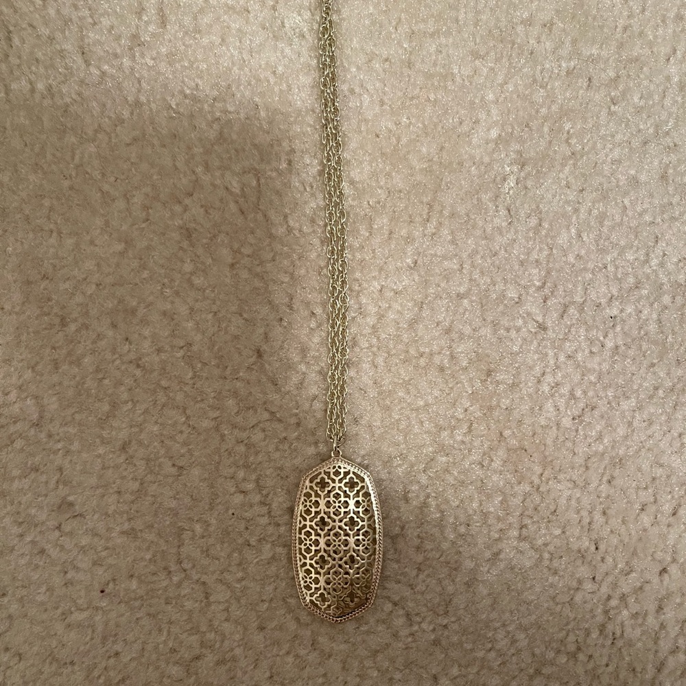 Kendra Scott Retired gold plated Filigree Rae necklace.